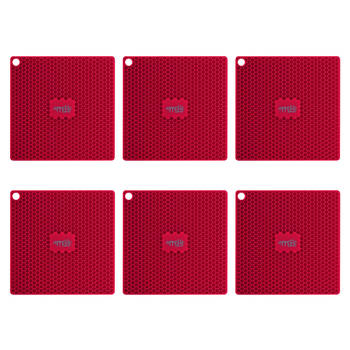 6PK Appetito Silicone Square Trivet Table Mat 17.3cm - Red