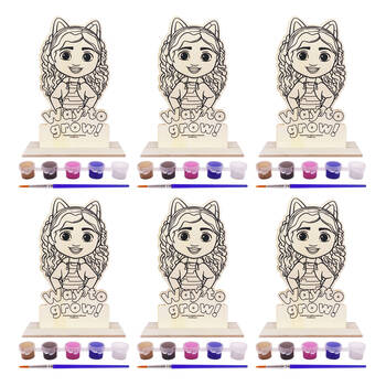 6PK Gabbys Dollhouse Paint Your Own Wooden Character Kids Art Craft Kit 3y+