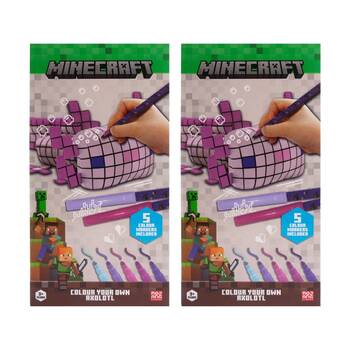 2PK Minecraft Colour Your Own Plush Axolotl w/5 Markers Kids Colouring Kit 3y+