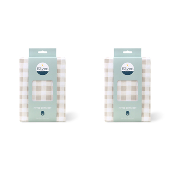 2PK Little Haven Cot Fitted Natural Check Baby Bedding Sheet 135cm