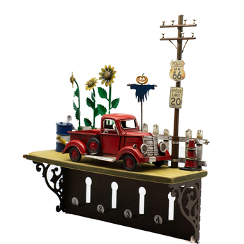 Boyle Shelf Hanging Wall Decor w/ Hooks Red Truck 31cm