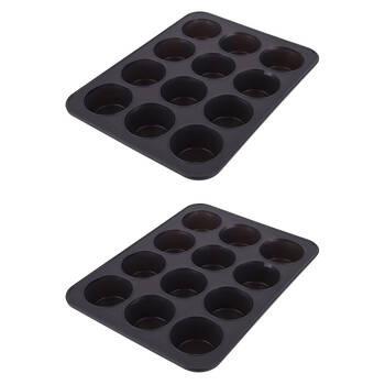 2PK Daily Bake Silicone 12-Cup Muffin Pan Bakeware - Charcoal