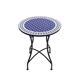  Coated Steel Mosaic Table Outdoor Furniture 71x60cm Blue & White