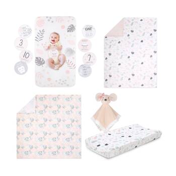 6pc Little Haven Botanical Leaf Girl Themed Baby Cot Bedding Bundle Pink