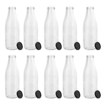 10PK Lemon & Lime 1L Glass Milk Bottle Container - Assorted