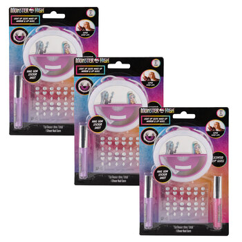 3PK Monster High Light Up Selfie Makeup Mirror and Gloss 6y+