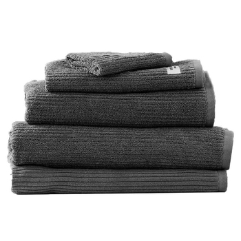 5pc Renee Taylor Towel Set Cobblestone 650 GSM Cotton Ribbed Granite