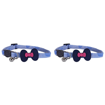 2x Rosewood Demin Bow Quick Release Cat Collar - Navy