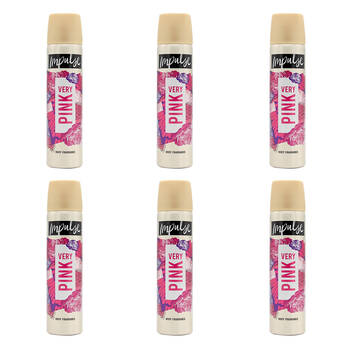 6PK Impulse Very Pink Body Fragrance Floral Womens Deodorant Spray 50G