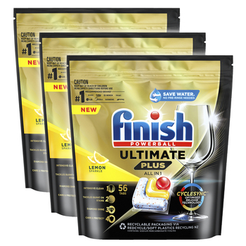 3PK 56pc Finish Powerball Ultimate Plus All In 1 Dishwashing Tablets Lemon Sparkle