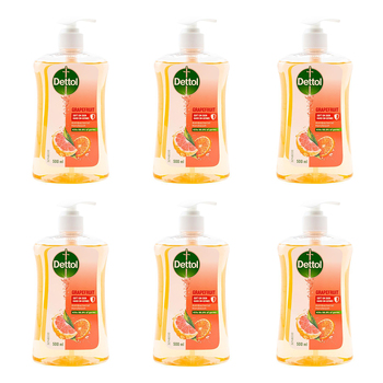 6PK Dettol 500ml Liquid Pump Hand Wash Antibacterial - Grapefruit