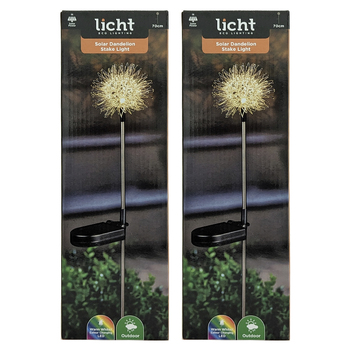 2x Licht Eco Lighting Solar Dandelion Stake Light Colour Changing Warm White LED 70cm