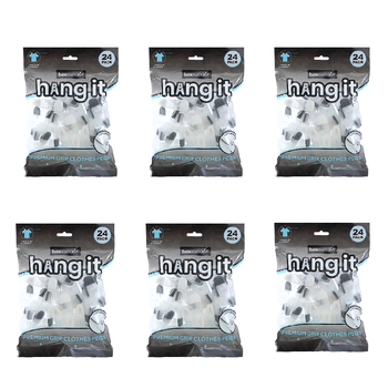 6x 24PK Boxsweden Hangit Premium Grip Clothes Laundry Pegs - Clear/Grey