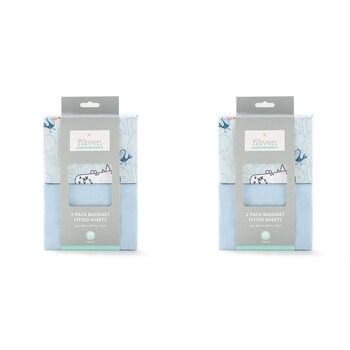 2x 2pc Little Haven Baby/Infant Cotton Bassinet Fitted Sheets Safari 80cm Blue