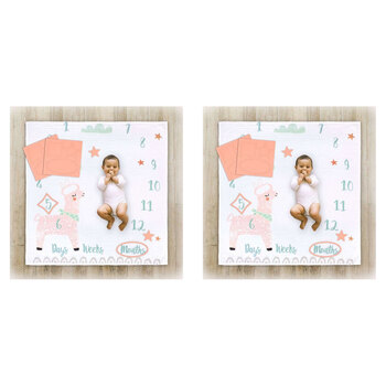 2PK Little Haven Baby/Infant Cotton Muslin Milestone Blanket Wrap Llama 101cm