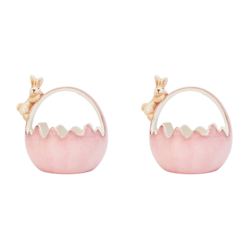 2PK Annabel Trends Ceramic Bunny Basket Large 11.5cm Pink