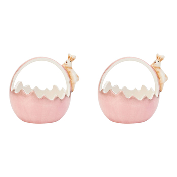 2PK Annabel Trends Ceramic Bunny Basket Small 8.5cm Pink