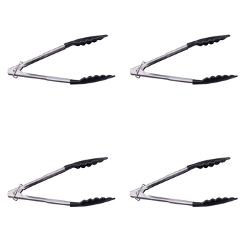 4PK Appetito Stainless Steel Tongs w/ Nylon Head 24cm Black