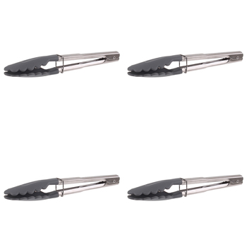 4PK Appetito Stainless Steel Tongs w/ Nylon Head 24cm Charcoal