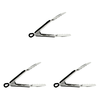 3PK Appetito Heavy Duty Stainless Steel Tongs w/Rubber Grip & Locking Ring 20cm