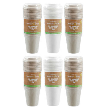 6x 12PK Lemon & Lime 350ml Eco Sugarcane Coffee Cup w/ Lid - Assorted