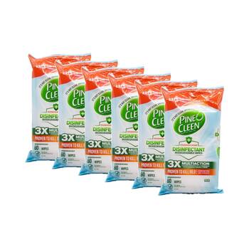 6PK Pine O Cleen Household Grade Biodegradable Disinfectant Wipes 60 Fresh Scent