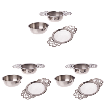 3PK Teaology Vintage Stainless Steel Tea Strainer w/ Drip Bowl - Silver