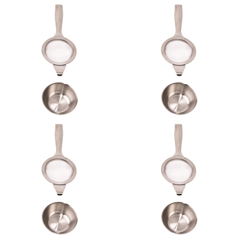 4PK Teaology Stainless Steel Long Handle Tea Strainer w/ Bowl - Silver