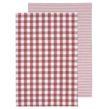 2pc Ladelle Kitchen Towel/Dishcloth 45x70cm - Eco Gingham Blush