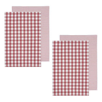 2x 2pc Ladelle Kitchen Towel/Dishcloth 45x70cm - Eco Gingham Blush