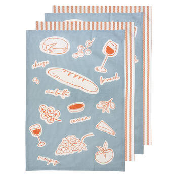 4pc Ladelle A Long Lunch Microfibre Kitchen Towel 45x65cm - Pale Blue