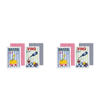 2x 2pc Ladelle Capri Pasta & Wine Cotton Kitchen Hand Towel Reusable Assorted 