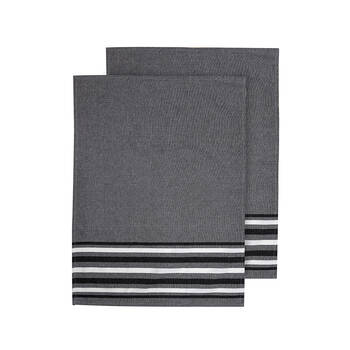 2pc Ladelle Lennox 100% Cotton Stripe Kitchen Towel Reusable/Washable Black