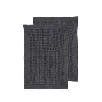 2pc Ladelle Ollie Waffle Weave 100% Cotton Kitchen Towel Reusable Charcoal 