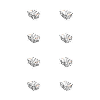 8PK Boxsweden Toska Wire Basket Beech Wood Handle Medium 30x22x13.5cm Black