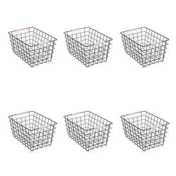 6PK Boxsweden Toska Wire Basket Beech Wood Handle Large 38x27x21cm Black