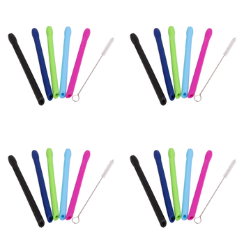 4x 5pc Appetito Silicone Cocktail Straws w/Brush 5 Asst. Colours