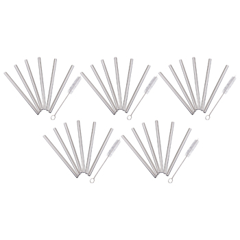 5x 6pc Appetito Stainless Steel Cocktail Straws w/Brush