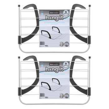 2PK Boxsweden Hangit 60cm Extendable 9-Rails Balcony Airer - White