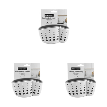 3PK Boxsweden Suction 2-Section 14cm Sink Caddy - White