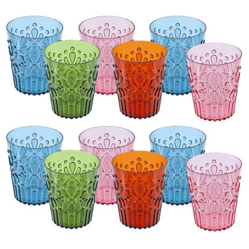 12PK Lemon & Lime Floral Deco 350ml Water Drink Plastic Tumbler - Assorted