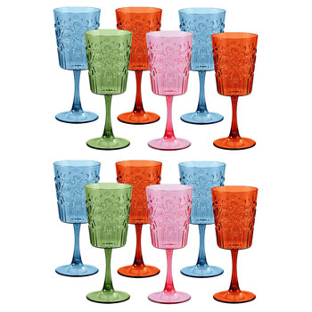 12PK Lemon & Lime Floral Deco 390ml Plastic Wine Goblet - Assorted