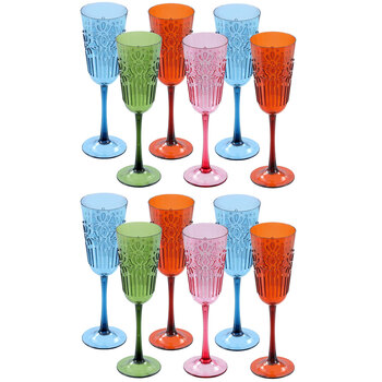 12PK Lemon & Lime Floral Deco 320ml Plastic Champagne Goblet - Assorted