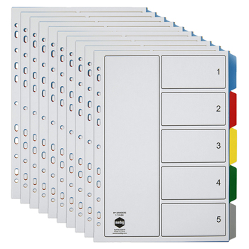 10PK Marbig PP 5 Tab Coloured A4 Binder Divider/Indices