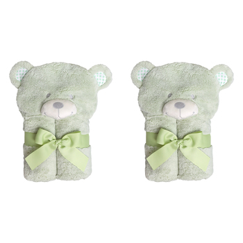 2PK Ollie & Paige Kids Hooded Bath Towel/Wrap Blake The Bear Green