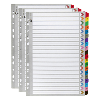 3PK Marbig 1-20 Tab Coloured A4 Ring Binder Plastic Divider Organiser