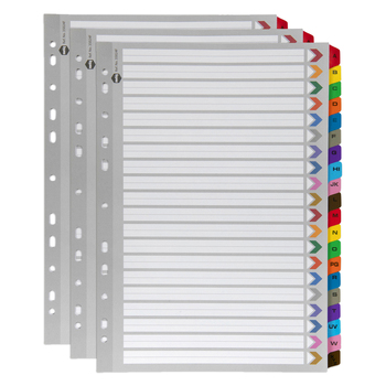 3PK Marbig A-Z Tab Coloured A4 Ring Binder Plastic Divider Organiser