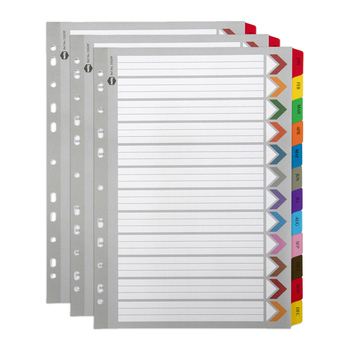 3PK Marbig Jan-Dec Tab Coloured A4 Ring Binder Plastic Divider Organiser