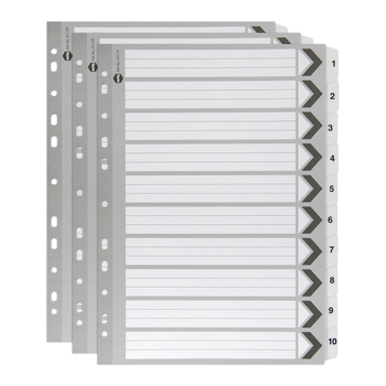 3PK Marbig 1-10 Tab A4 Ring Binder Plastic Divider - Black/White