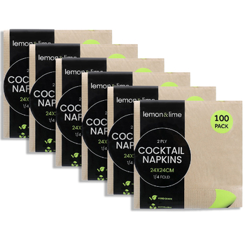 6x 100PK Lemon & Lime 24cm Cocktail 2-Ply Napkin - Natural